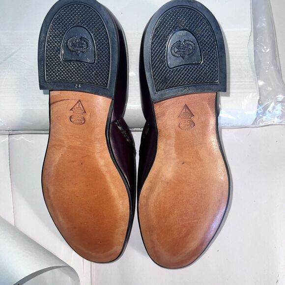 Evans Braid Hand Turned Sz 8 Leather Slippers Burgandy Vintage 1960 - Picture 10 of 11